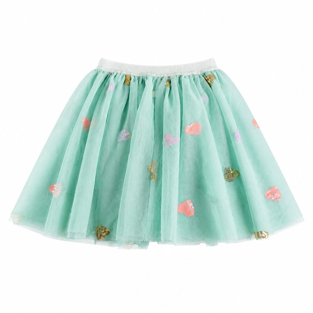 Sunny Fashion Girls Mint Green Tulle Tutu Skirt Sequin Hearts Size 11/12